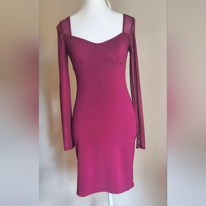 Burgundy Bodycon Dress With SweetheartNeckline Sheer Sleeves Size M Whimsygoth